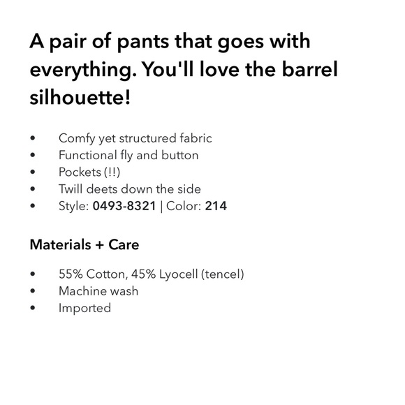 Aerie Barrel Leg Pants Chinos Size Small Cake Batter Cream - Picture 5 of 12